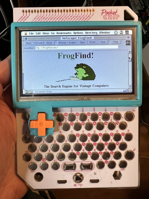 Frog Find search engine displayed in Netscape 2.0.2. It’s being displayed on a PocketCHIP. 