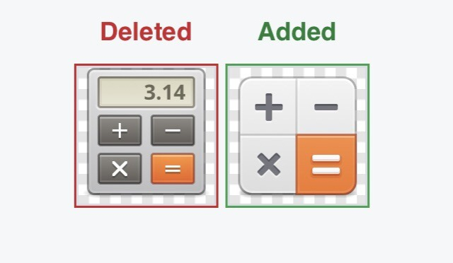 A screenshot of two calculator app icons, one labeled “Deleted” and another labeled “added”