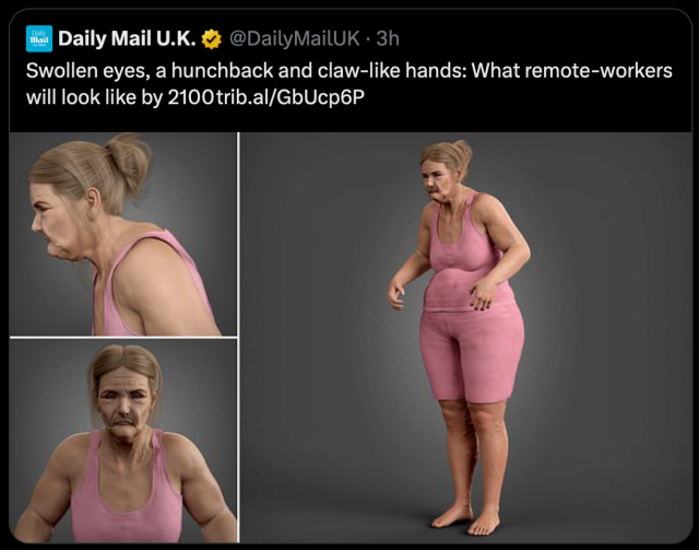 “Swollen eyes, a hunchback and claw-like hands: What remote-workers will look like by 2100”