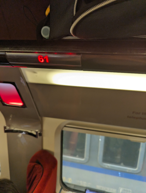 A seat numbered 61 on board of a Thalys train.