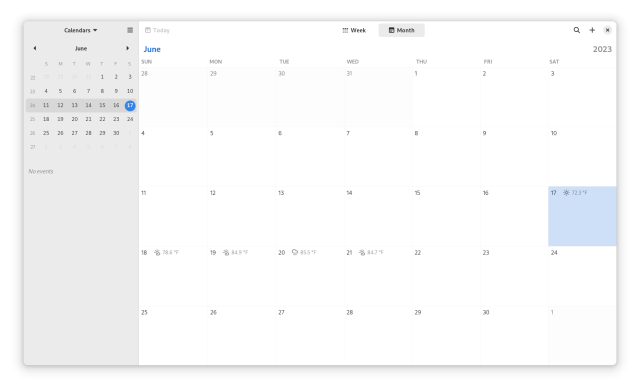 Screenshot of GNOME Calendar