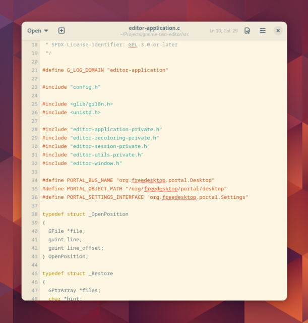 Screenshot of GNOME Text Editor