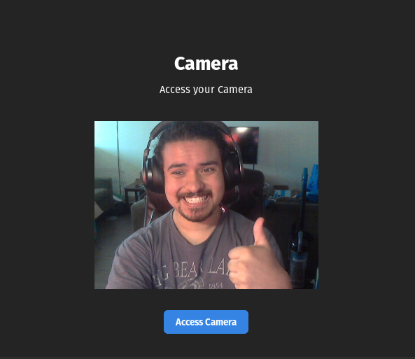 A screenshot of Workbench with a Camera demo loaded showing José with a big smile and a 👍