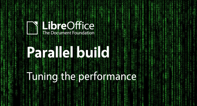 Matrix-style graphic with LibreOffice logo and "Parallel build"