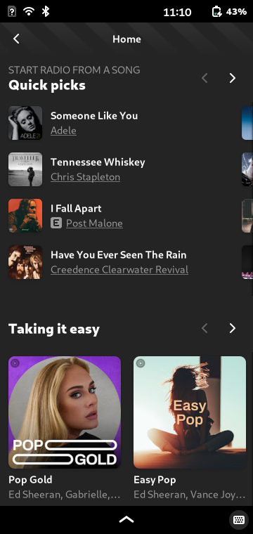 Muzika homepage showing some songs