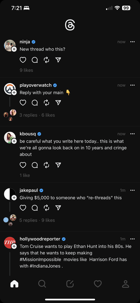 Threads timeline showing a bunch of “influencers” in my timeline 