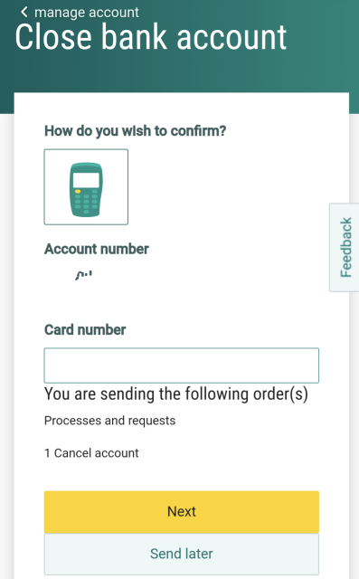 A screenshot of a web form asking "how do you wish to confirm" and offering only one option of a green calculator-like machine.
