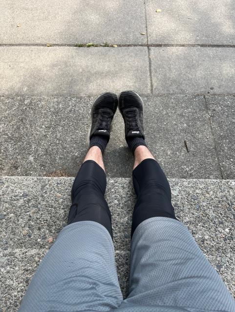 Picture of my legs wearing tight nike leggings and running shoes