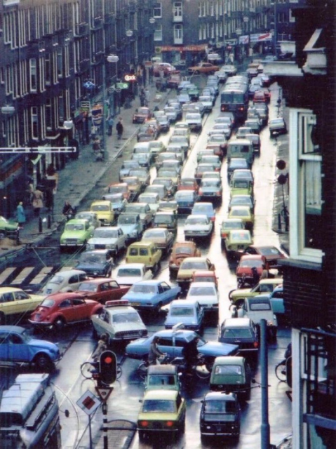 Car-jammed Amsterdam street in the 1970’s