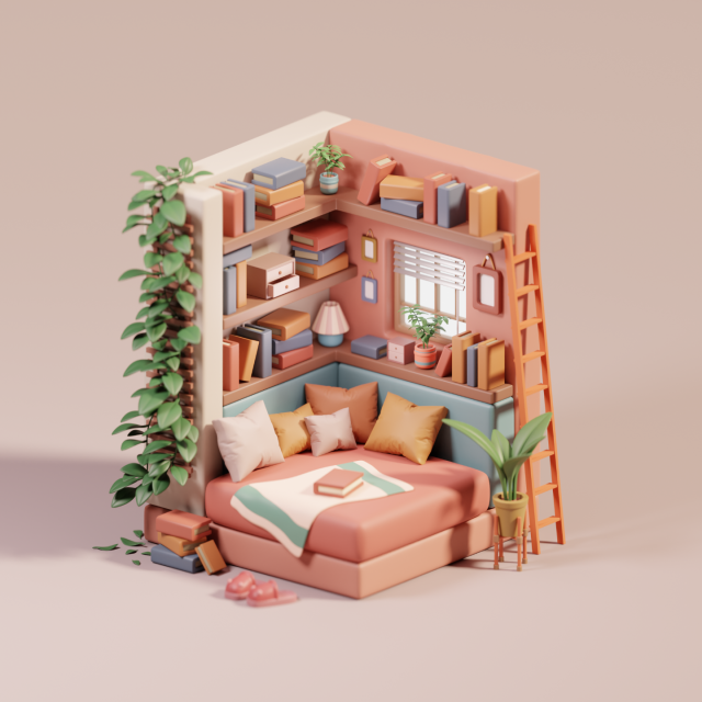 Colorful reading corner made in Blender