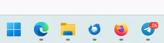 Windows 11 taskbar screenshot showing the Start icon, Edge, Explorer, Thunderbird, Firefox and Telegram