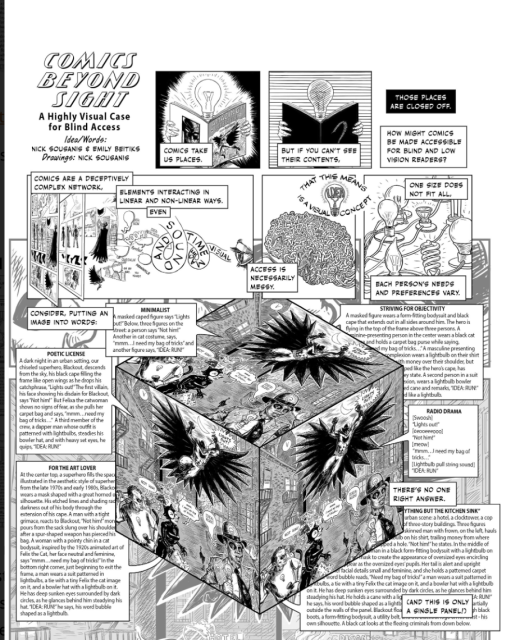 Comic experiment to make the visual elements of comics more accessible to text readers .. from Nick Sousanis and Emily Beitiks 
