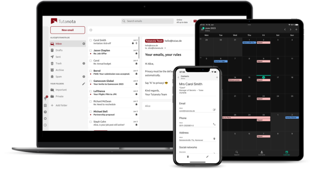 Screenshots of the Tutanota client.