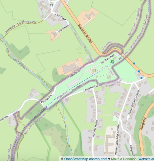 Map showing the bizarre German/Belgian Vennbahn border
