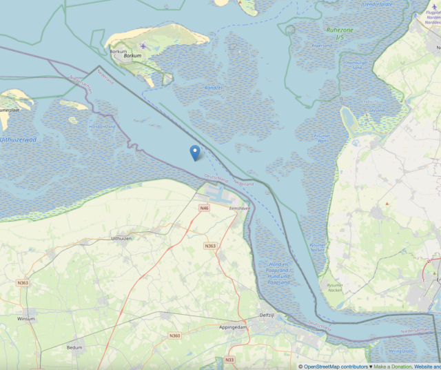 Map showing the German-Dutch border dispute at the mouth of the Ems river