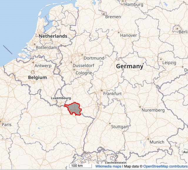 Map of the German state of Saarland, which rejoined Germany in 1967.