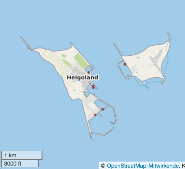 Map of the North Sea islands of Helgoland
