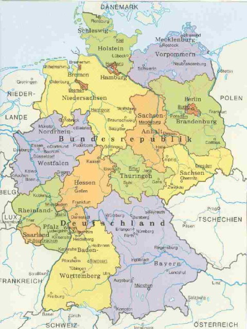 Map of Germany showing the 16 Bundesländer