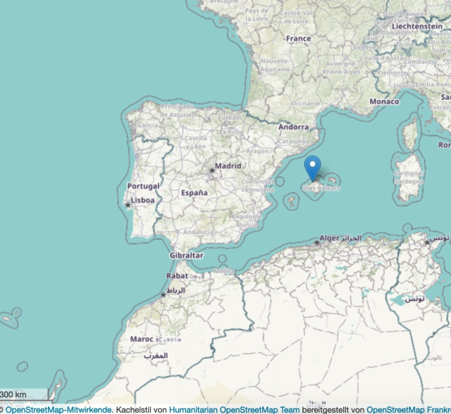 Map showing the location of Mallorca in the Mediterranean Sea 