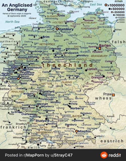 Map of Germany if the place names were given English naming equivalents