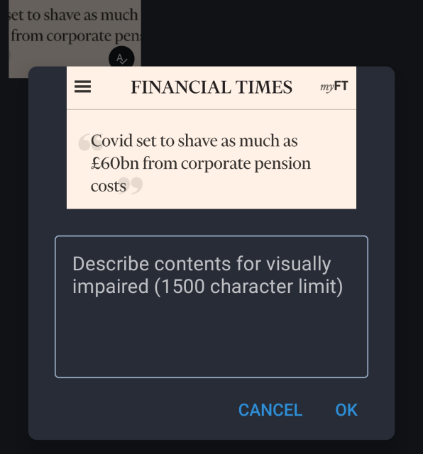 Screenshot of the "add caption" dialog in Tusky.