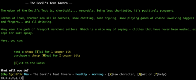Screen cap showing the Devil’s Teat Tavern.
