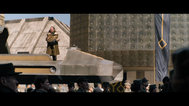 Prague's New stage of National theatre used as a random building in the background of a Foundation scifi series taking place on remote planet. It was built in brutalist style. It has a shape of huge box with beveled edges covered with huge glass blocks.