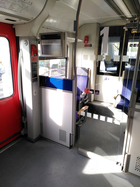 The 1st class section in an S-bahn commuter train. It is tiny, with only 8 seats, identical to the regular section, and separated with a little glass door
