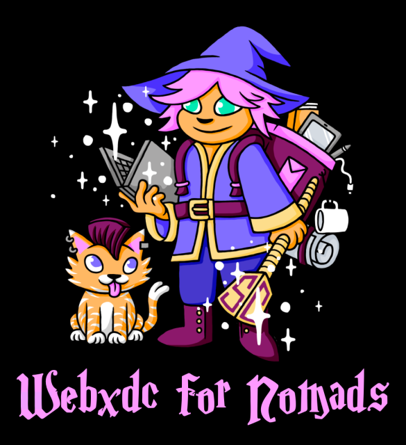 "Wizard Amigos" logo showing a wizard and the subtitle "Webxdc for Nomads"