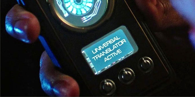 A still image from Star Trek, featuring a close-up of the Universal Translator device. 