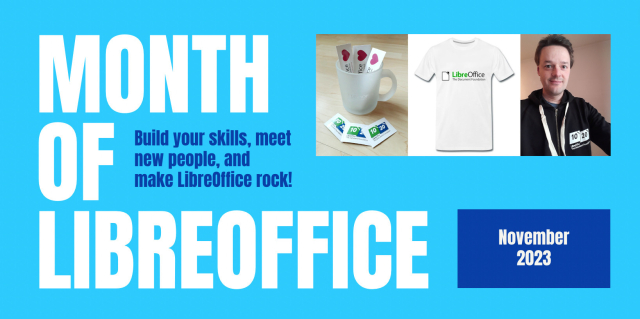 Month of LibreOffice banner, showing merchandise that can be won