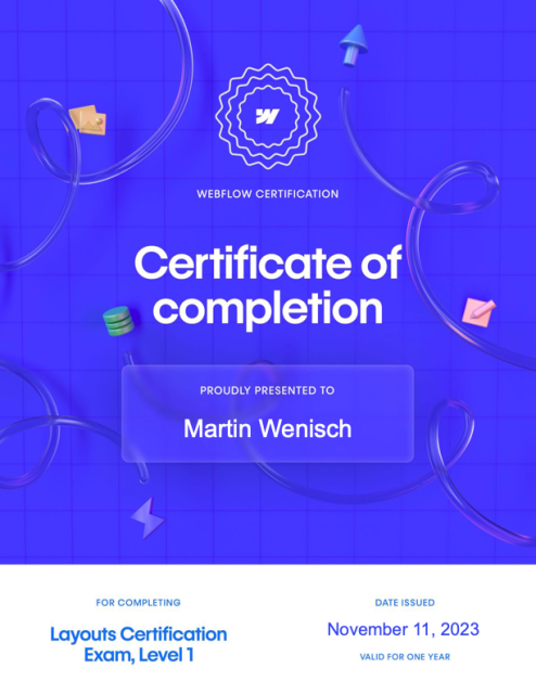 Webflow certification. Certificate of completion.