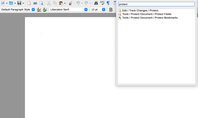 Screenshot of tool to search commands in menus