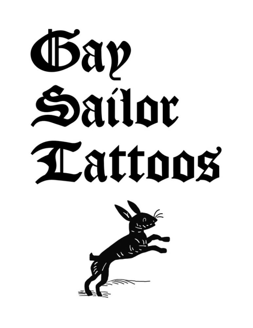 Cover: "Gay Sailor Tattoos" in a Blackletter-style typeface with a small woodcut-style image of a jumping rabbit