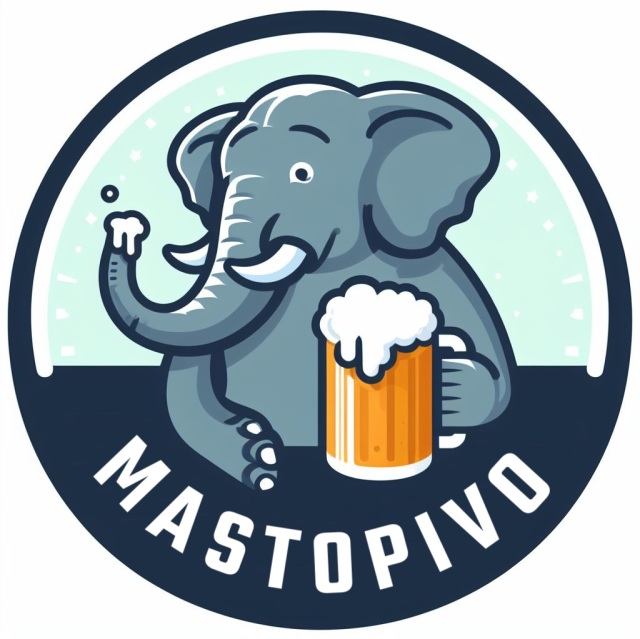 Logo Mastopivo se slonem držícím půllitr piva a chobotem od pěny.