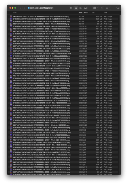 A directory listing in Finder showing hundreds of copies of the same 2 png files, over and over.