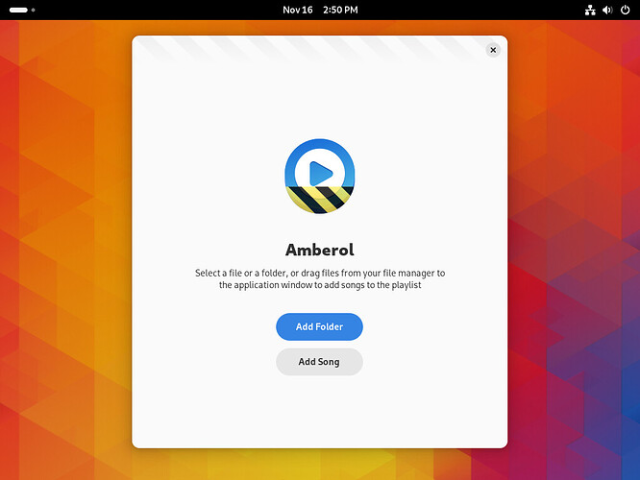 Screenshot of Nightly Amberol build running on GNOME OS