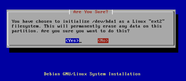 The data will be erased. Are You Sure?