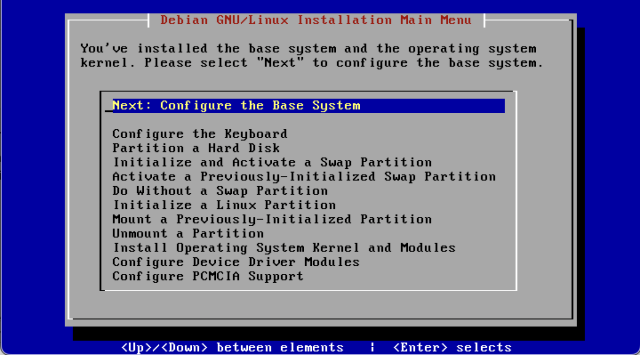 Installer interface. Next: configure the base system