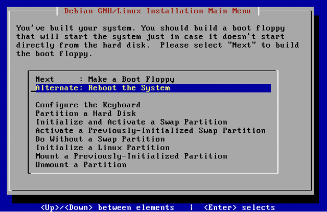 The installer asks yo make a boot floppy, or reboot
