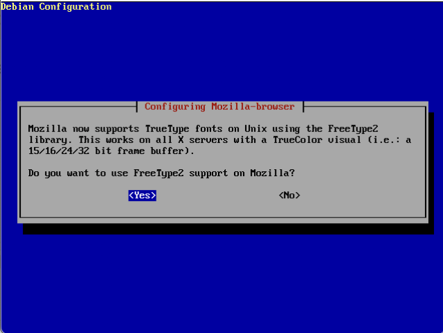 "Mozilla now supports TrueType fonts on Unix. Do you want yo use FreeType2?"