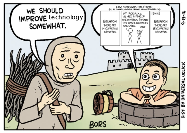 wayward vagabond from homestuck: we should improve technology somewhat.
well dweller: xkcd 927 "standards"