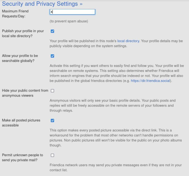 Screen of the privacy settings of the gimped forum