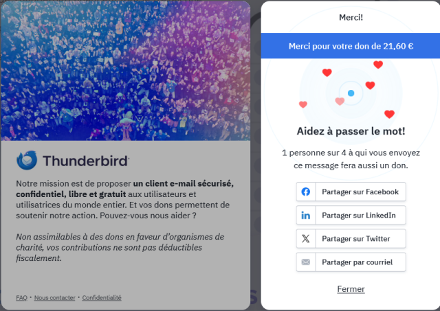 Capture de mon don à Thunderbird : il manque le bouton de partage mastodon !