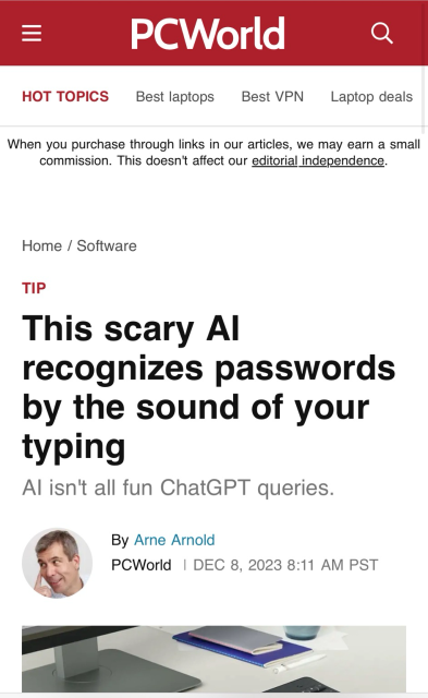 British researchers have trained an artificial intelligence to recognize keystrokes by sound. A smartphone placed near a laptop served as the microphone. How about copy & paste password using a password manager and protecting account with 2FA hardware keys? That would prevent the AI or not ?