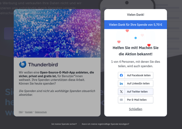 Spende: 5,70€ an Thunderbird (Eingangsbestätigung)