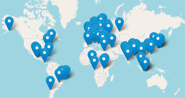 Map showing where LibreOffice community members are, around the world