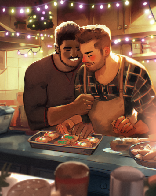 Two people enamoured baking together