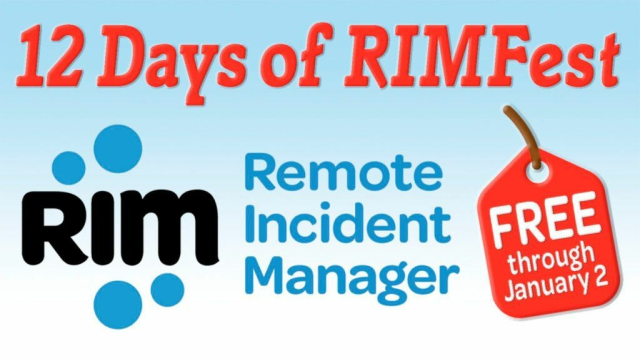 A graphic that includes the Remote Incident Manager (RIM) logo, a FREE price tag, and the headline 12 Days of RIMFest.