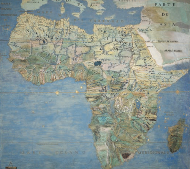 Map of Africa. A fresco painted by Giovanni Antonio Vanosino in 1573.